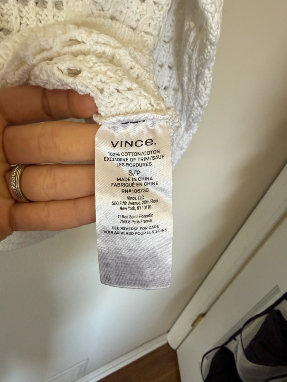 Vince Block Stitch Cotton Cardigan in Optic White - Picture 4 of 6